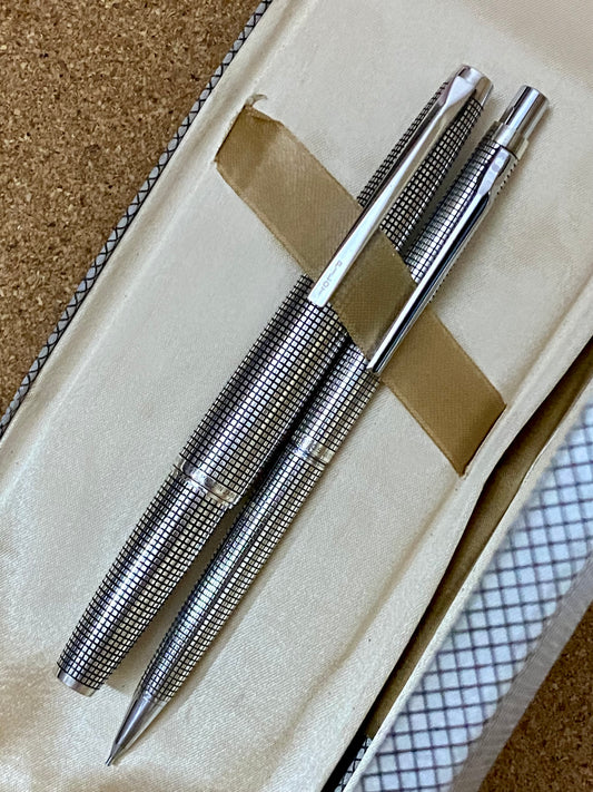 Pilot Elite Full Sterling Silver Lattice Fountain Pen & Mechanical Pencil Set